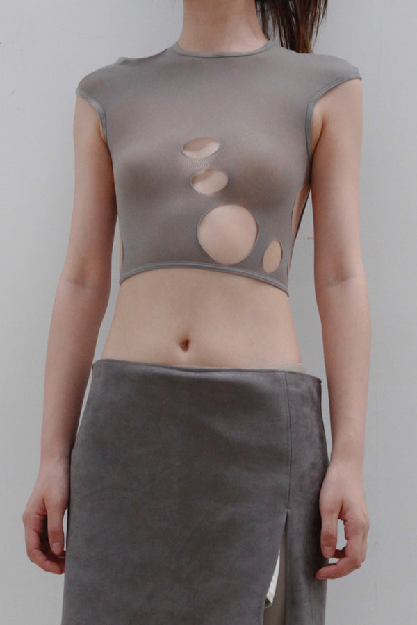 Rui Zhou Semi-sheer hollow top RUI-RAW23JW01-HUIHE Taupe Ruby RAW23JW01